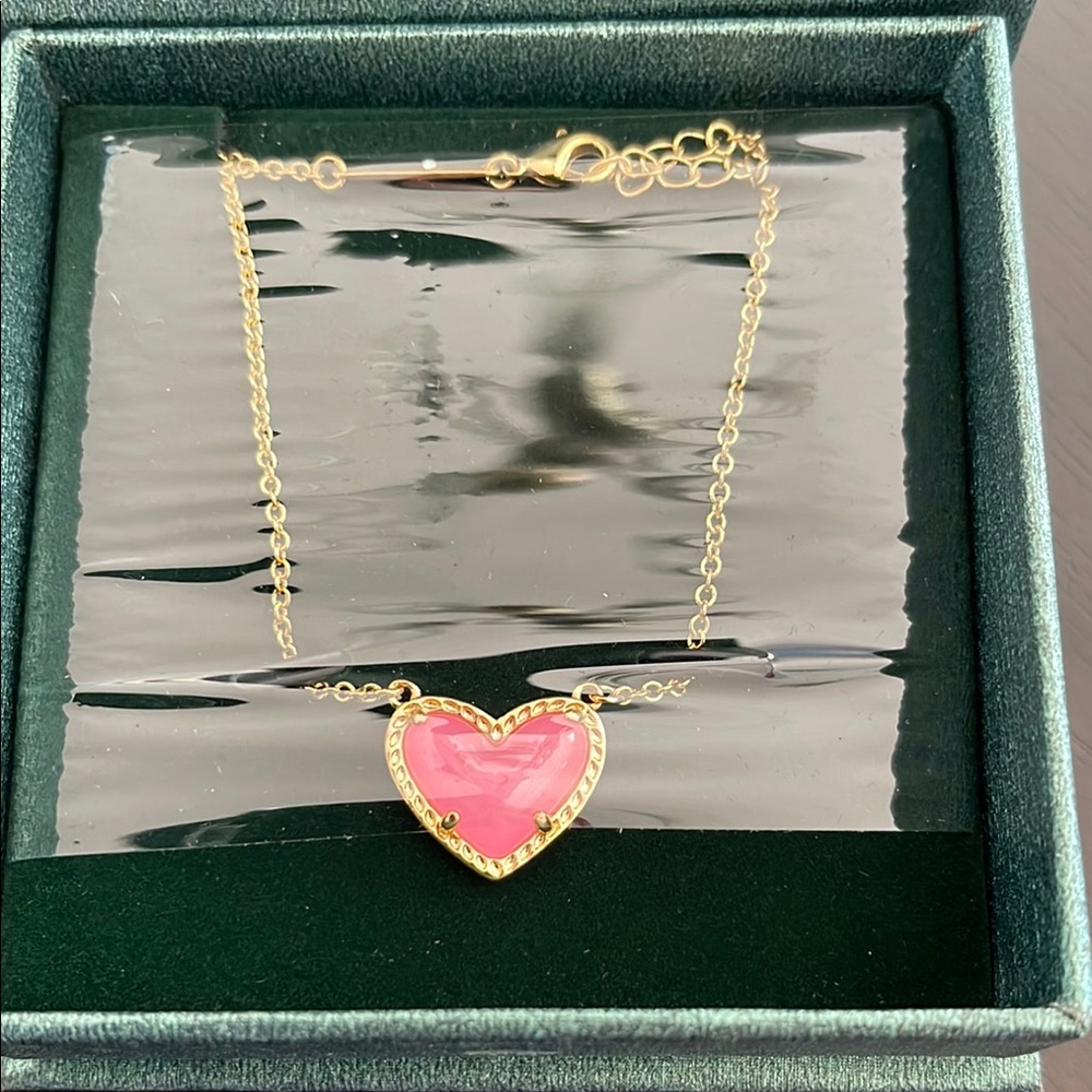 Gold Heart Necklace with Pink Accent